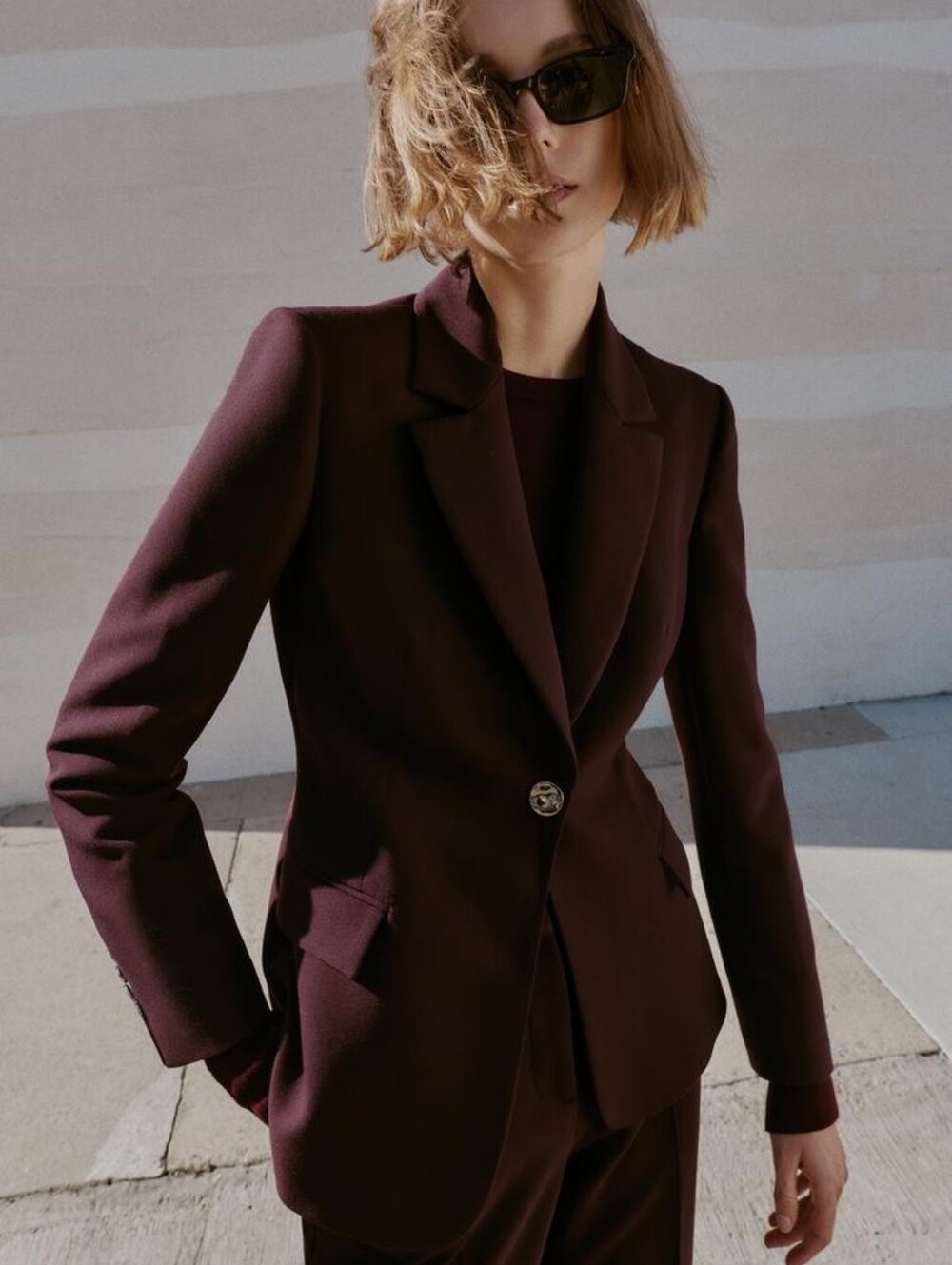 Zara Burgundy TAILORED BLAZER WITH SHOULDER PADS Sz L BNWT